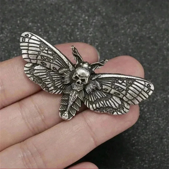 Accessories - Gothic skull moth brooch enamel charm accessories women's black grey white black
